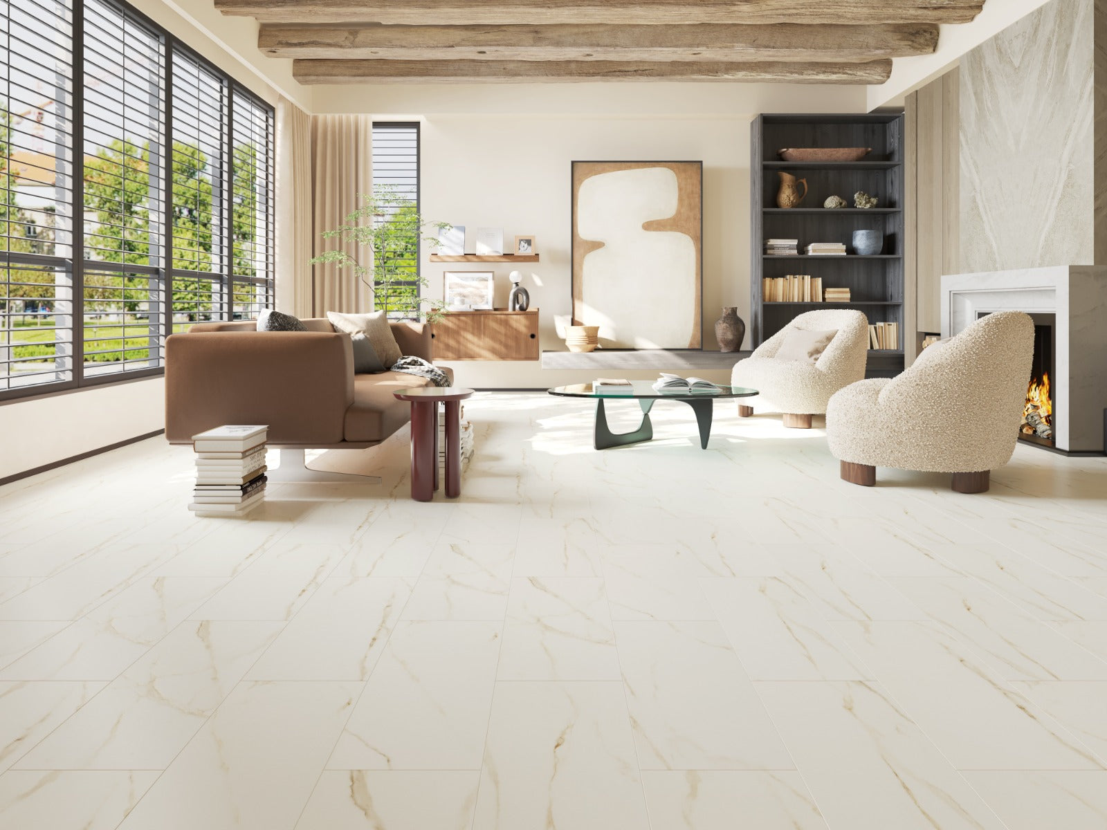 White Marble (yellow/gold veins) stone effect SPC 9MM